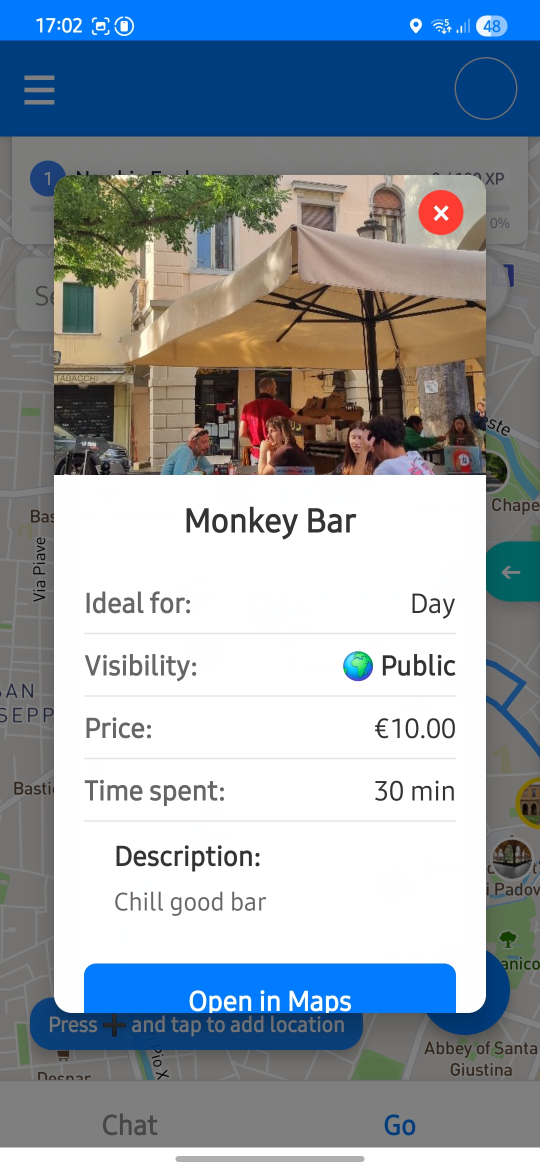 Place details and kudos screen